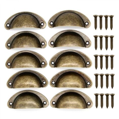 10pcs Poignée de meuble-10 Poignée de Coquille Vintage pour Tiroir Armoire Meuble Cuisine, Fer Incurvé Bouton de Porte de Placard Retro 8,2 cm x 3,5 cm Laiton Antique (1/3)