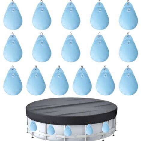 Lot de 16 sacs à eau pour bâche de piscine avec crochets, Sacs D'Eau Lourds pour Couverture de Piscine, en PVC, anti-fuite, sac à suspendre, à remplir, poids pour bâche de piscine d'hiver