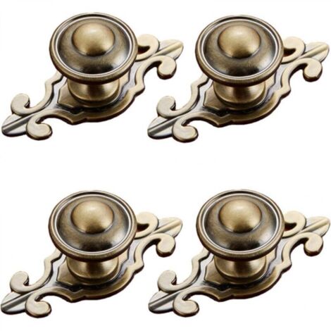 Lot de 4 boutons de placard ronds en laiton antique avec plaque arrière, style vintage, décoratifs pour cuisine, armoires, commode, tiroir, placard. (1/4)