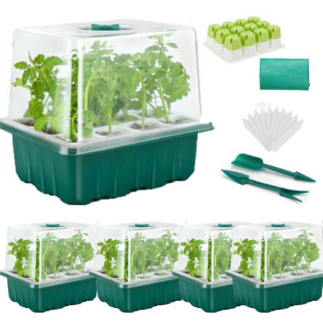 5PCS Kit de plateau de semis, propagateur de graines avec couvercle surélevé et fenêtre réglable pour une utilisation en serre et au jardin, jaune (1/4)