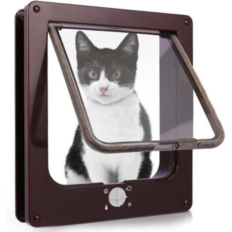 Chatière pour Chat, Chatière Imperméabiliser avec verrou Rotatif à 4 Voies pour Chat, Petit Chien, Facile à Installer et à Utiliser, marron XL (1/4)