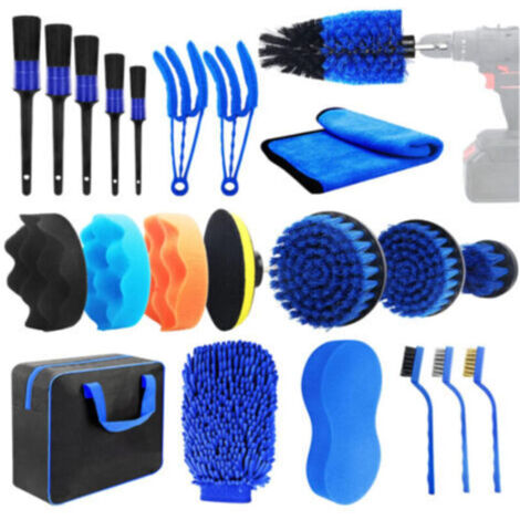 22PCS Kit de Brosse Nettoyage Voiture, Pinceau-Nettoyage-Voiture Pinceau-Detailing-Auto Brosse-Lavage-Voiture Car-Cleaning-Kit Brosse-Jante-Voiture Perceuse Nettoyage Voiture Interieur et Exterieur (1/4)
