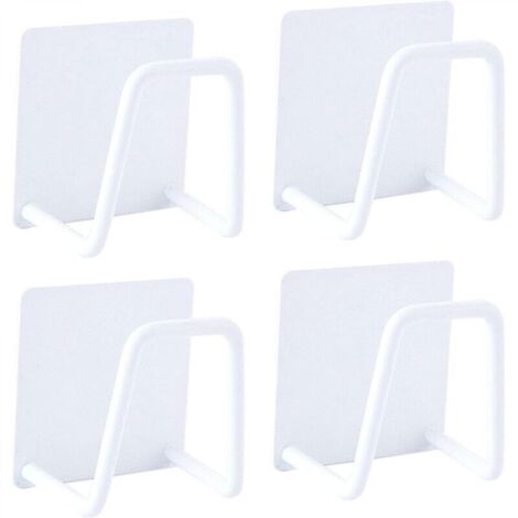 Lot de 4 porte-éponges auto-adhésifs, pour la cuisine, montage sans perçage, en acier inoxydable, antirouille et étanche, Blanc (1/4)