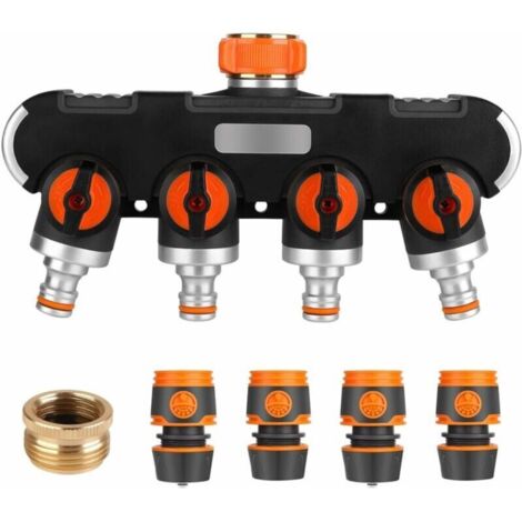 Distributeur Arrosage 4 Voies - Distributeur d'eau 3/4" et 1/2" avec Vanne Robinet pour Connecter Simultanément Deux Appareils, Débit d'eau Réglable (1/4)
