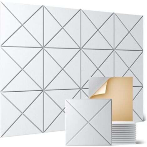 Lot de 12 panneaux acoustiques autocollants, 30x 30 x 0.9cm, panneaux muraux décoratifs insonorisants pour la maison et le bureau, blancs (1/4)