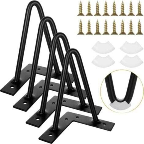 Lot de 4 Pieds de Table en Épingle à Cheveux 15 CM, Pied de Table Basse Metal Noir avec des Vis, Pied Meuble Industriel pour Table Basse, Armoire (1/4)
