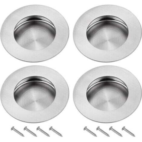Poignee Porte Coulissante Encastrées en Acier 304 Inoxydable Poignées Rondes à Rainures Invisibles pour Porte Coulissante Armoire Extrait Tiroir 4PCS avec 8 Vis (1/4)