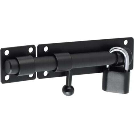 Serrure de porte coulissante en acier inoxydable noir mat avec cadenas, pour portail, jardin, abri de jardin, tige de 15 cm (1/4)