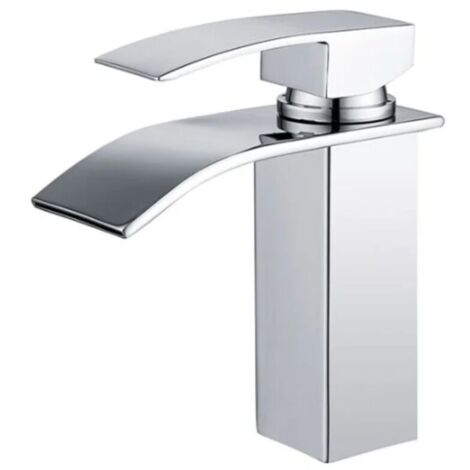 Robinet Salle de Bain Cascade Mitigeur de Lavabo en Acier Inox Chromé Robinet de Lavabo à Deux Voies Design Moderne (1/4)