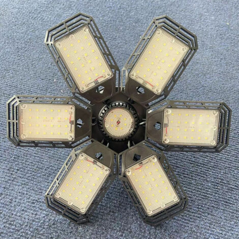 Ampoule LED de garage à lumière blanche avec 6 panneaux déformables, plafonniers de garage pour sous-sol, E27 pour garage, entrepôt, magasin, sous-sol (1/4)