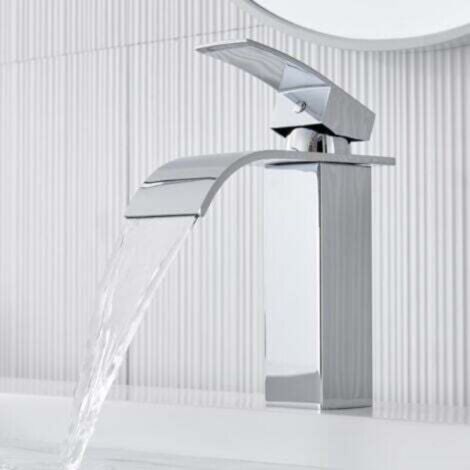 Robinet Salle de Bain Cascade, Nouveau Mitigeur Lavabo Silencieux, Robinets de Lavabo en Acier Inoxydable, 30% d'économie d'eau, Chromé (1/4)