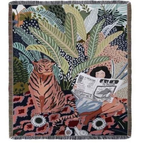 1 Pièce 160x130cm Couverture Plaid Tigre et femme Tricotée Décorée avec des Franges Bohême Simple Doux Confortable Protéger Contre Le Froid pour Canapé Sofa Chaise à Repos et Sieste