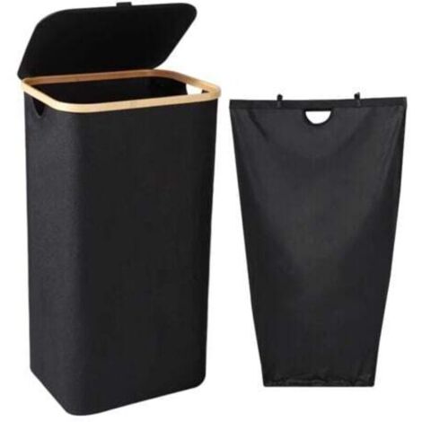 (Noir) Panier a Linge, 100L Corbeille a Linge avec Couvercle e Poignées - Bac a Linge Sale avec Sac Linge Sale Amovible - Laundry Basket Pliable de Grande Capacité, 40,5x33,5x75CM (1/4)