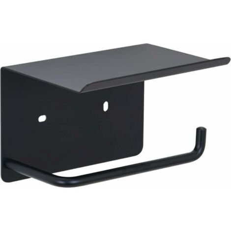 Porte-papier hygiénique avec étagère adhésive, porte-rouleau de papier sans perçage en acier inoxydable SUS 304, porte-papier hygiénique mural auto-adhésif pour salle de bain (noir) (1/4)