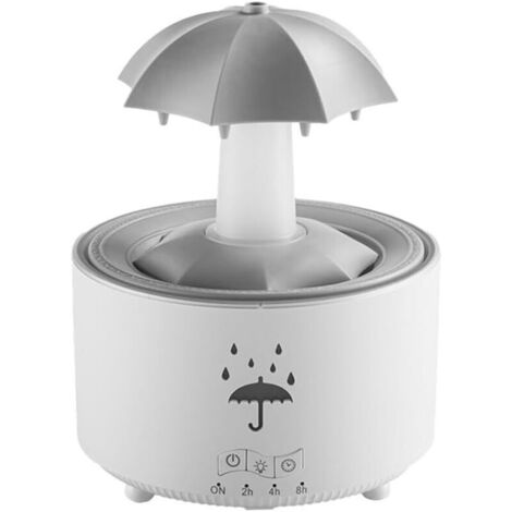 Humidificateur en forme de parapluie, diffuseur d'aromathérapie à éclairage LED avec sons de pluie pour dormir, minuterie réglable pour une gestion de l'humidité sans effort (blanc) (1/4)