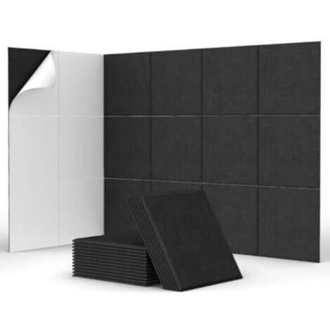 18 panneaux muraux insonorisants autocollants, 30 x 30 x 0,9 cm, mousse insonorisante haute densité, adaptés à l'insonorisation des bureaux,noir (1/4)