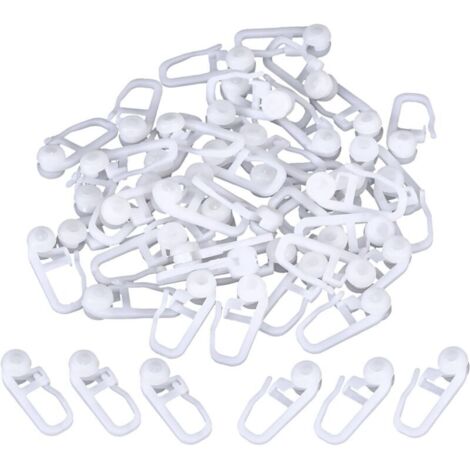 Clips de Rideau Roulant Crochets de Rideaux en Plastique Blanc pour Voie Type Rideau, 50 Paquets (Clips)