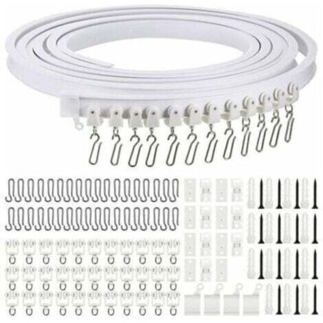 Rail de rideau incurvé au plafond pliable de 5 mètres Rail de rideau incurvé flexible pour rail de rideau souple pour rail de rideau avec crochets de rideau en métal, séparateur de pièce pour rideaux (1/4)