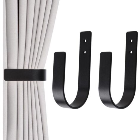 Lot de 2 embrasses de Rideaux Modernes en Aluminium Massif en Forme de U pour Rideaux Attache Rideau Crochet Rideau (Noir)