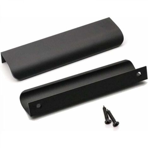 Lot de 2 poignées de placard de cuisine noires en alliage d'aluminium, distance entre les trous : 96 mm, avec vis (1/4)