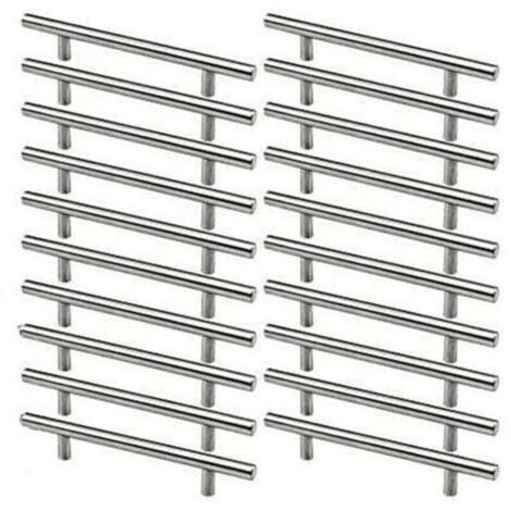 Stainless steel furniture handles, 20 pieces, kitchen cabinet handles, 128mm hole spacing, T-shaped brushed steel (1/4)
