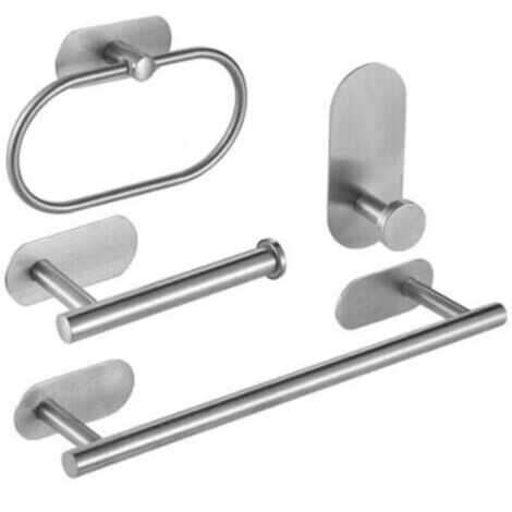 4 Pièces Porte Serviette Salle De Bain, Accessoires De Salle De Bain Kit sans Forage, Autocollant 3M Et Perçage Porte Serviettes pour Salle De Bain, Cuisine (1/4)