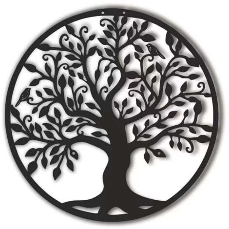 Arbre De Vie En Métal Décoration Murale Silhouette Art Pour Cadeau Intérieur Cadeau Extérieur Jardin Maison Décoration (Noir, 40x40cm) (1/4)