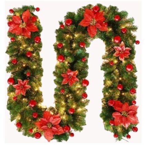 Guirlandes de Noël avec lumières, décorations de Noël, guirlande de Noël artificielle pour les vacances 9FT/2.7m (Couleur : Rouge) (1/4)