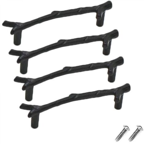 Lot de 4 boutons de tiroir vintage en alliage de zinc pour armoire, tiroir, maison de campagne, chalet(96mm,noir) (1/4)