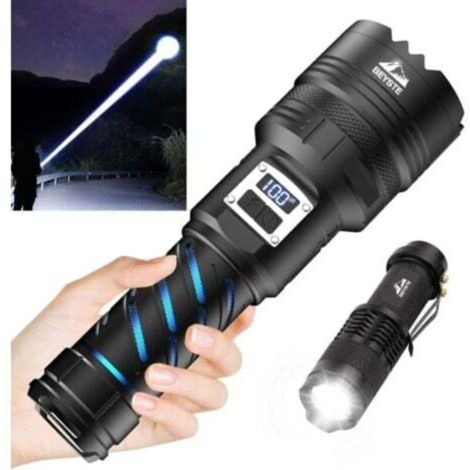 Lampe Torche LED Ultra Puissante, 600000 Lumens Lampe De Poche, Torche LED Puissante Rechargeable, Lampe Torche Puissante, Torche à Haute Luminosité, 2 Commutateur XHQ100.2 Tactique Torches