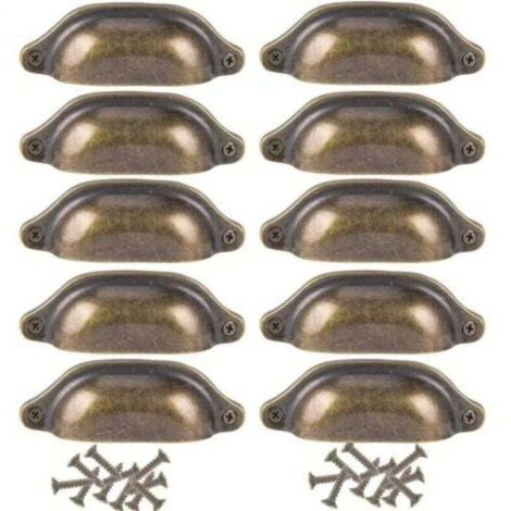 10Pcs Poignée Coquille Rétro Poignee de Meuble Vintage pour Placards Armoire Commode Tiroirs (1/4)