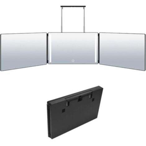 Miroir 360° à 3 voies avec LED, miroir de rasage pliable, miroir de maquillage réglable en hauteur, miroir de maquillage, miroir de maquillage, miroir trifold pour raser, coiffer, colorer les (1/4)
