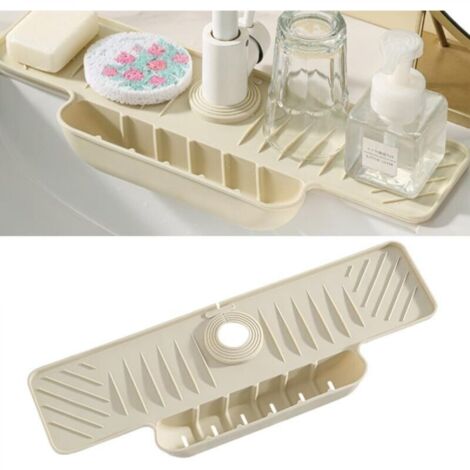 Dosseret en silicone pour robinets de cuisine et de salle de bain, fixation au dos avec boucle, blanc (1/4)
