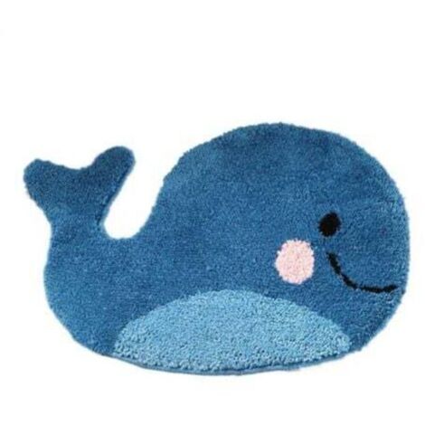 47x63cm Tapis de salle de bain bleu - Tapis antidérapant en forme de baleine, tapis de sol absorbant en microfibre lavable (1/4)