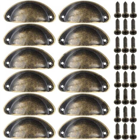12pcs Poignées de Meuble Vintage Boutons de Tiroir Metal Coquille pour Placards Armoire Commode Cuisine Tiroirs Laiton Antique 8135mm (1/4)