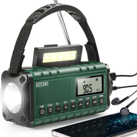 Radio Dab/FM Portable（vert）, Radio Solaire 5000mAh, Radio Solaire Chargeur USB, Lampe de Poche et Lampe de Lecture (1/4)