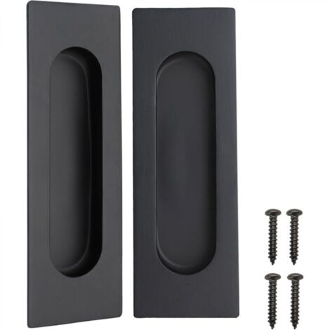 Lot de 2 noir mat acier inoxydable poignées rectangulaires encastrées pour porte coulissante 12 x 4 x 1,2 cm