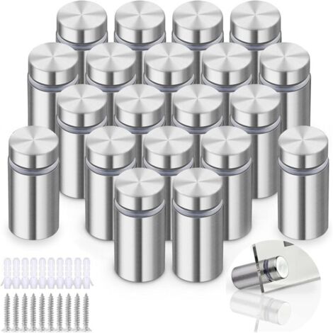 (12 x 25 mm) 20 supports publicitaires en acier inoxydable, supports en verre, clous publicitaires en acier inoxydable, vis publicitaires