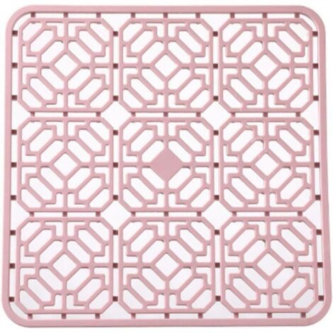 Tapis d'égouttoir en silicone, tapis d'évier en silicone, coussin d'isolation thermique en silicone pour comptoir de cuisine, rose (1/4)