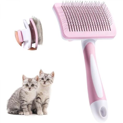 Brosse Autonettoyante Pour Animaux de Compagnie,Pour Chiens Chats Eliminer Efficacement des Tomentose Sous-poil Tangles , Rose (1/4)