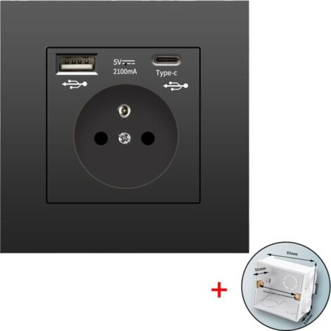 Prise murale avec USB et Type-C, 5 V - 2,1 A, prise USB intégrée standard UE, multiprise française avec boîtier de montage, 110-250 V (Doré) (1/4)