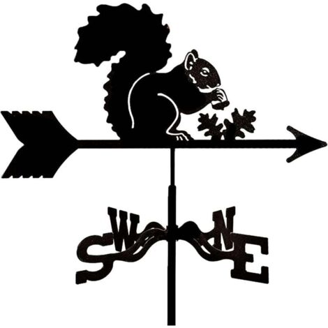Girouette Indicateur de direction du vent, motif écureuil rétro découpé creux en acier, direction du vent en inoxydable, métal noir pour jardin (1/4)