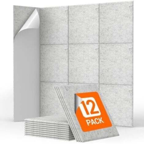 12 panneaux muraux insonorisants autocollants, 30 x 30 x 0,9 cm, mousse insonorisante haute densité, adaptés à l'insonorisation des bureaux,Gris clair (1/4)