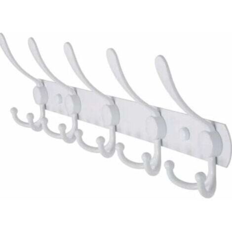 (Blanc) Porte-manteau mural – 5 crochets assortis, robuste, en acier inoxydable, porte-manteau en métal pour vêtements, serviettes, sacs à main, peignoirs, entrée de salle de bain (1/4)