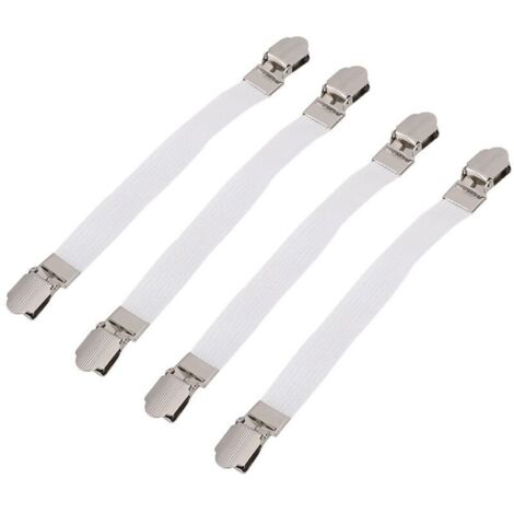 Lot de 4 sangles élastiques croisées pour matelas de lit, clips à double tête, attaches pour support de pince, bretelles (blanc) (1/4)