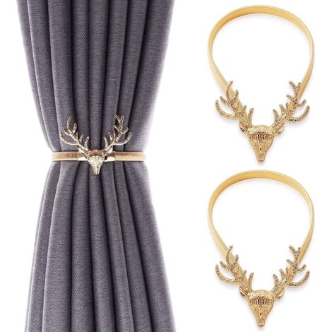 2Pcs Embrasses à Rideaux Attache de Rideaux avec Crochet en Métal Boucle de Rideau Forme de Cerf Pince à Rideau Retenue de Rideau Moderne Accessoire Décoratif Fenêtre pour Chambre Bureau Hôtel (1/5)