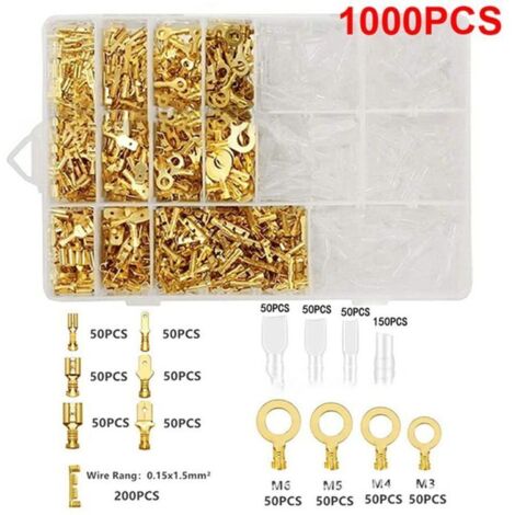 1000Pcs Connecteur mâle femelle à cosse à sertir Bornier isolé 2,8 4,8 6,3 mm Or,DUBUNS
