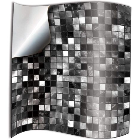 24x Autocollant en tuile pour Salle de Bain et Cuisine 10 x 10cm Noir blanc mosaïque Autocollants adhésifs du film 2D pour les tuiles pour Les Carreaux de Murs Décor Gorreto (1/5)