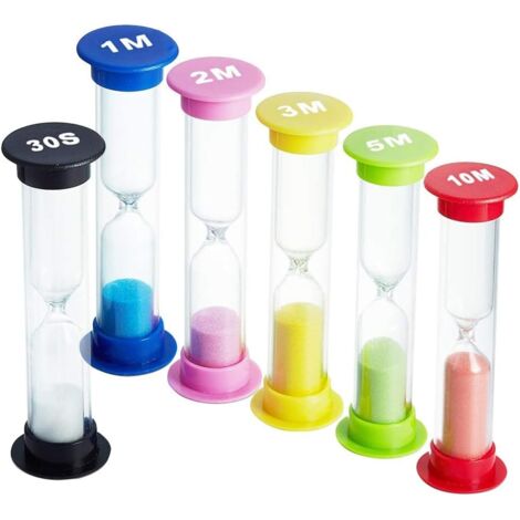 Sablier, 6 couleurs sablier sablier sablier minuteries 30sec 1min 2mins 3mins 5mins 10mins pour salle de classe jeu bureau à domicile, minuteur de brosse à dents pour enfants enfants (1/5)