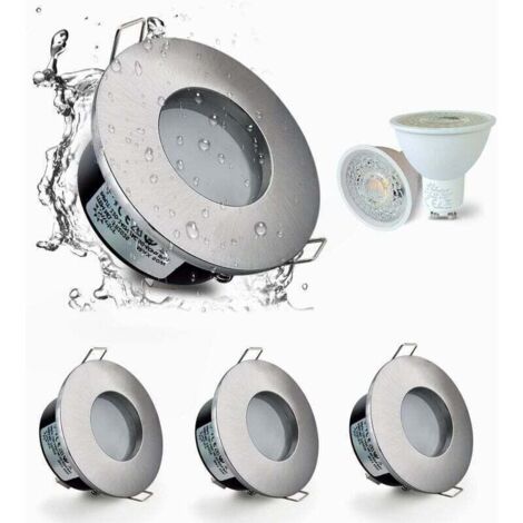 Debuns – Set de 4 spots encastrés LED IP65 étanches 5W 3000K blanc chaud – Eclairage pour salle de bain et cuisine – Découpe 68mm nickel satiné